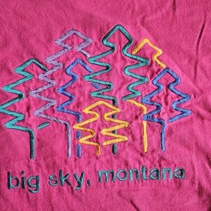 Vintage 90s Big‎ Sky Montana Embroidered Pink Tee Size Large